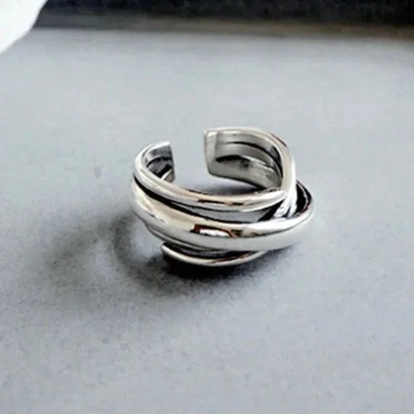 Minimalist Sterling Silver Twisted Ring Adjustable - Picture 5 of 8